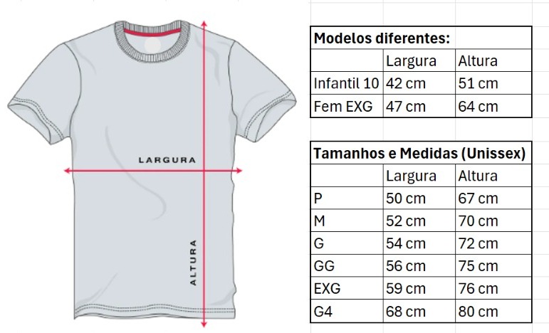 Tamanhos e medidas da camisa